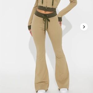 Fashion Nova Tan and Olive Flare Pants set